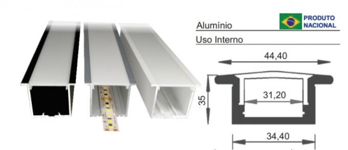 Perfil Embutido Sob Medida MK Iluminação 44,4x34,4mm (Somente Perfil) ALP08E