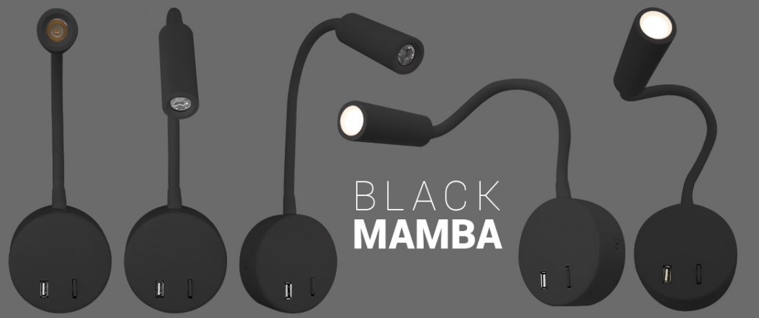 Arandela Opus Mamba Flexível Preto 3 watts 3000K Bivolt Ø90x250x36mm OPS 38834