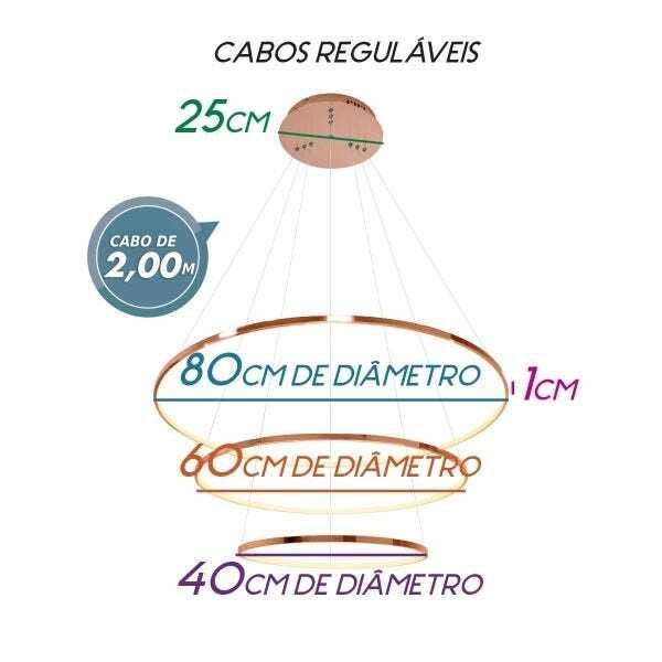 Pendente Bella Birdie Rose Gold 39 watts 3000K 
Anéis Ø800/600/400mm KW002E