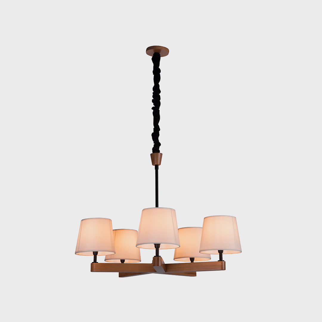 Lustre Madelustre Yasmin Madeira e Cúpula Algodão Cru 5L E14 Ø700mm 3058