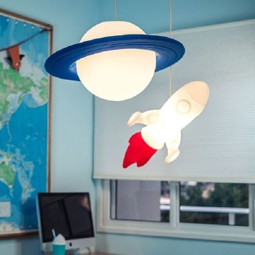 Pendente USARE Saturno 1L E27 Ø530x290mm Branco/Azul