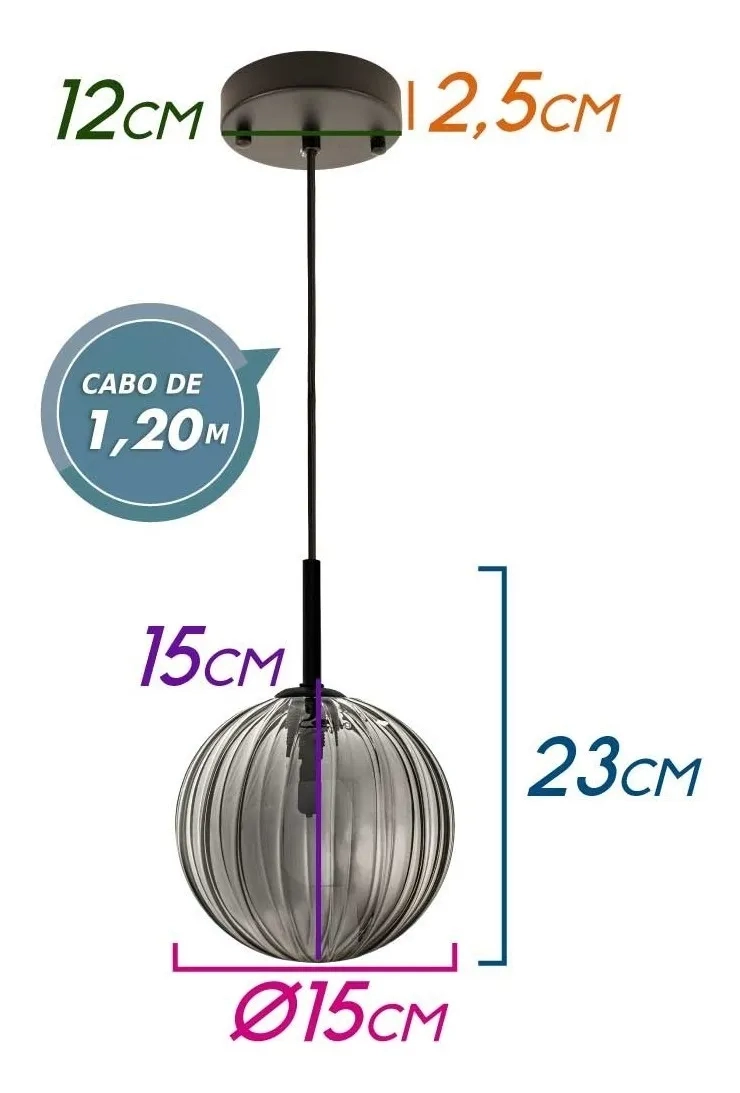 Pendente Starlux Malu 1L G9 Preto e Globo Smoky Ø150mm ZR061-S-SKY