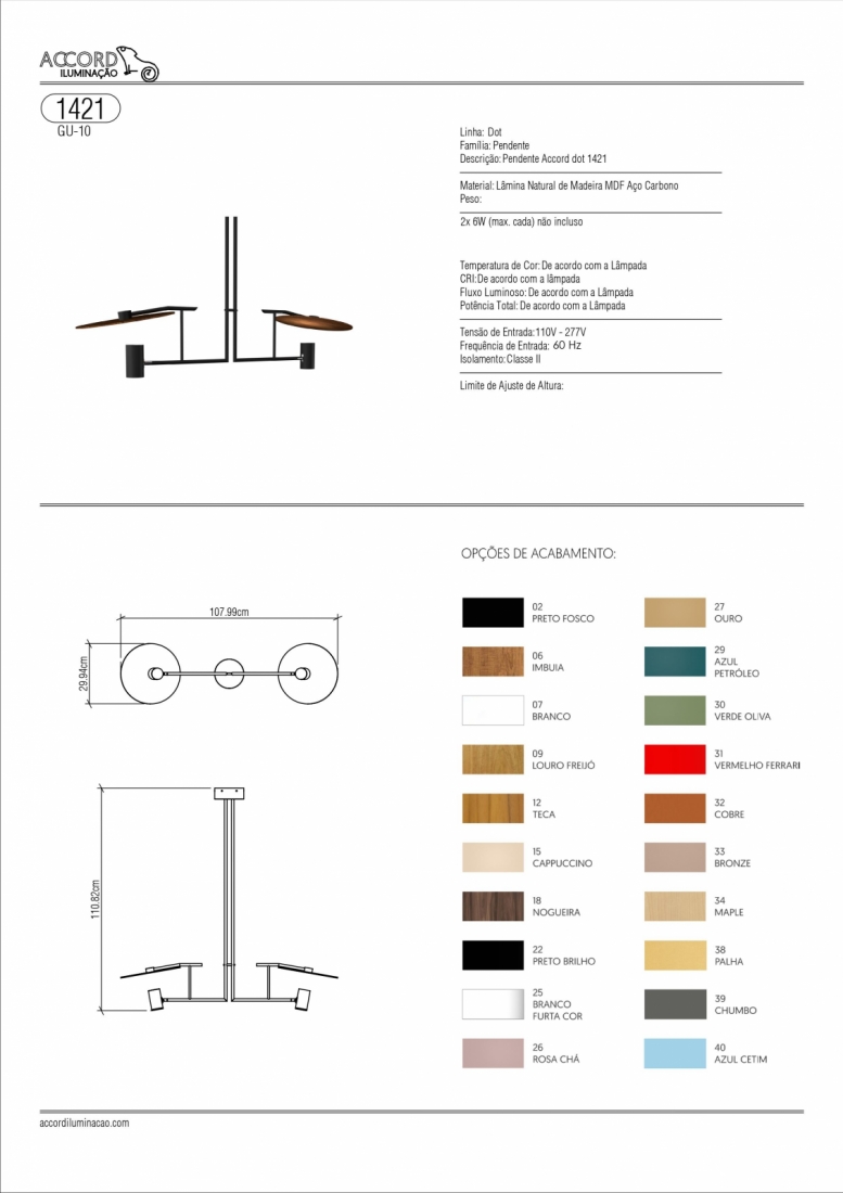 Pendente Accord Dot Retangular Madeira Natural e Aço Carbono 2L Dicróica 1080x300x111mm 1421
