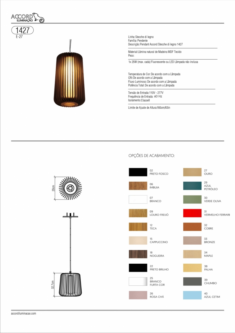 Pendente Accord Stecche Di Legno 1L E27 Ø200x330mm 1427