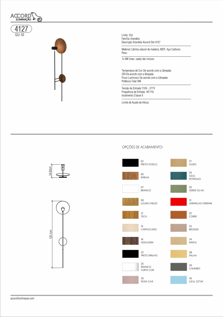 Arandela Accord Dot Madeira Natural e Aço Carbono 1L Dicróica 1250x250mm 4127