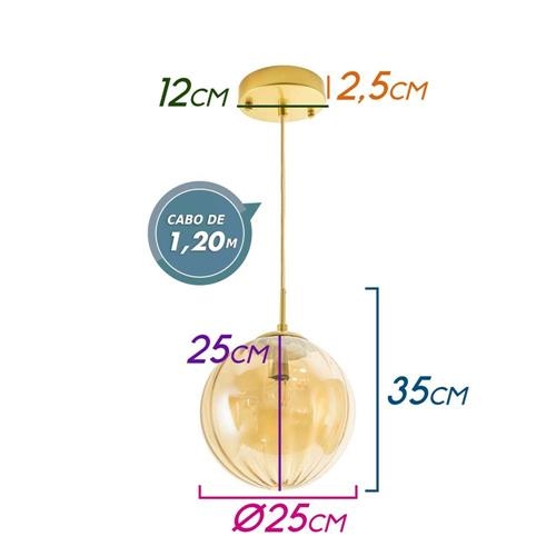 Pendente Starlux Malu 1L E14 Ouro Fosco e Globo Âmbar Ø250mm ZR062-M-AB