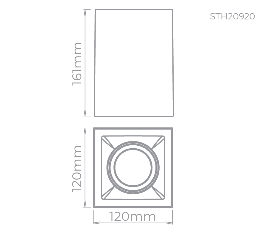 Plafon Sobrepor Stella Square Out PAR20 Preto Direcionável 120x120x161mm STH20920PTO