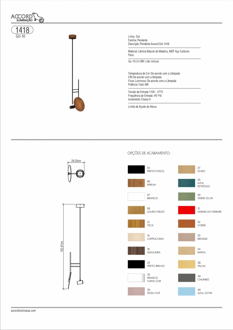 Pendente Accord Dot Madeira Natural e Aço Carbono 1L Dicróica 1525x300x290mm 1418