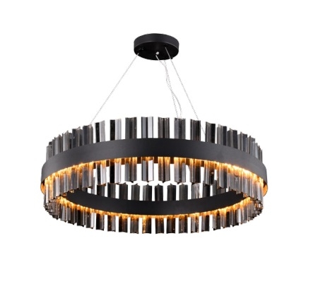 Pendente Starlux Crown Redondo Smoky  e Preto Fosco Ø600mm ZR071-SKY-60