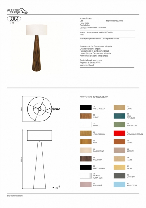 Coluna Accord Cônica 1L E27 Ø700x1600mm 3004