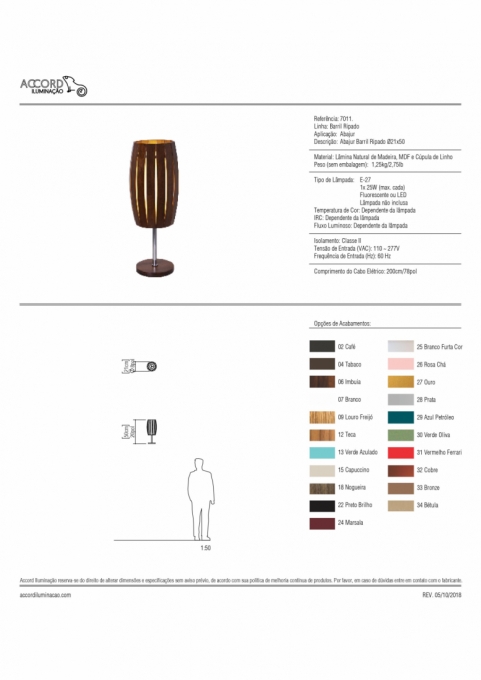 Abajur Accord Barril Ovalado Lâmina de Madeira 1L E27 Ø150x500mm 7011