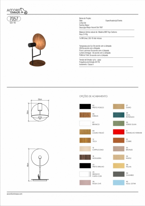 Abajur Accord Dot Madeira e Aço Carbono 1L GU10 Ø250x460mm 7057