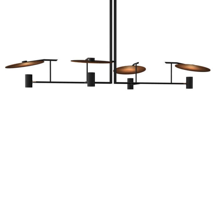 Pendente Accord Dot Retangular Madeira Natural e Aço Carbono 4L Dicróica 1700x90x111mm 1420