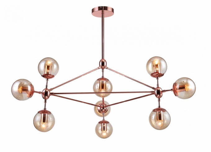 Pendente Bella Orbe Cobre e Vidro Champagne 10 E27 Ø1000x570mm OP056R