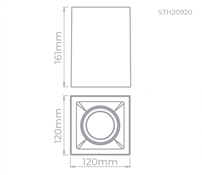 Plafon Sobrepor Stella Square Out PAR20 Preto Direcionável 120x120x161mm STH20920PTO