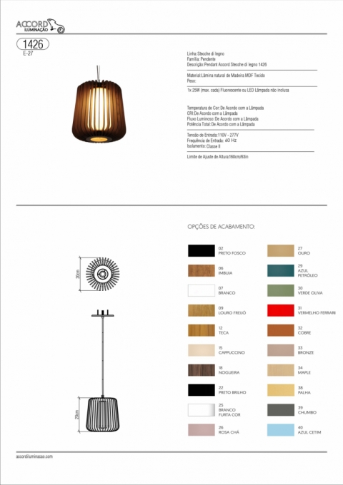 Pendente Accord Stecche Di Legno 1L E27 Ø200x200mm 1426