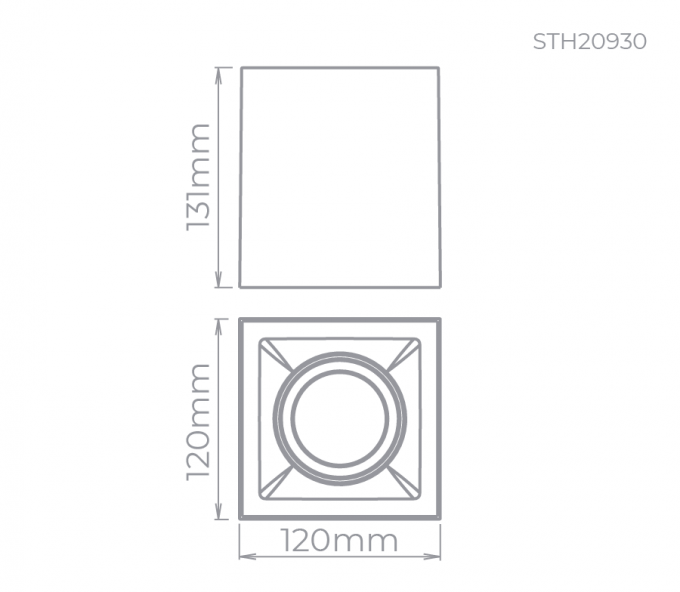 Plafon Sobrepor Stella Square Out AR70 Branco Direcionável 120x120x131mm STH20930BR