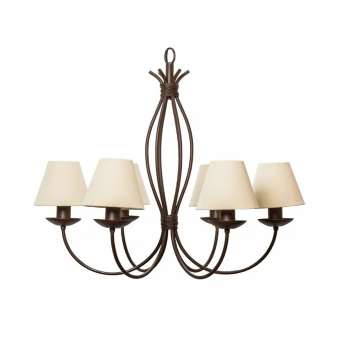 Lustre Foco Metallo Puntas Cúpulas Tecido 6L E27 Ø740x620mm LU 400/6