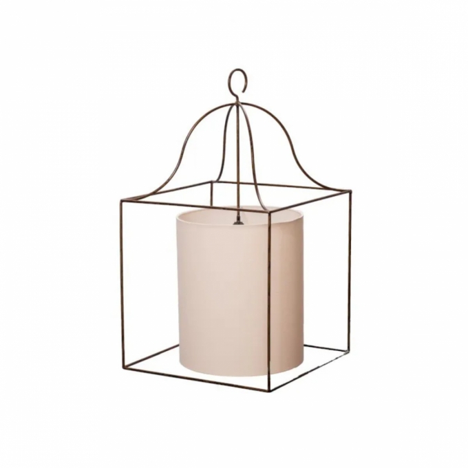 Pendente Foco Metallo Gaiola Metal e Cúpula Tecido 1L E27 400x400mm PE 504