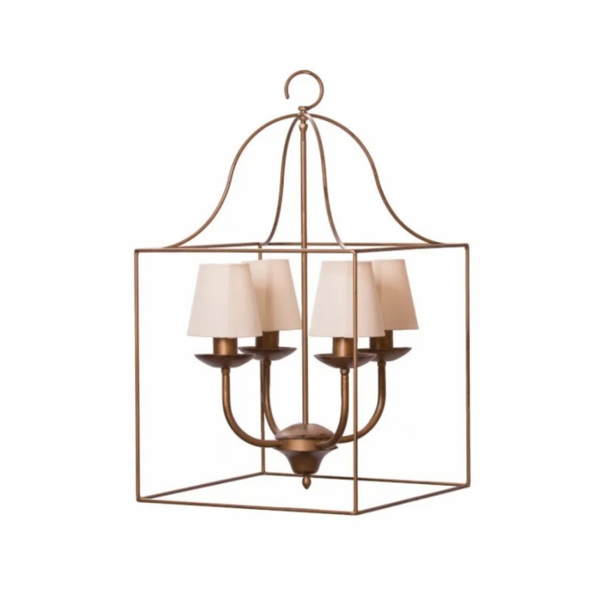 Pendente Foco Metallo Gaiola 4 Braços Metal e Cúpula Tecido 4L E27 400x400mm  PE 504/4