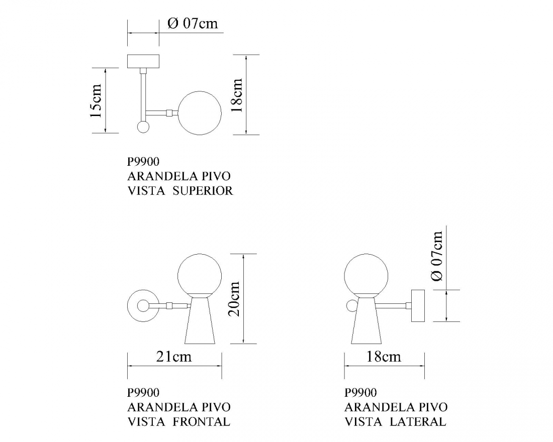 Arandela Golden Art Pivô 1L G9 e 1L Dicróica Globo Ø100mm P9900PI