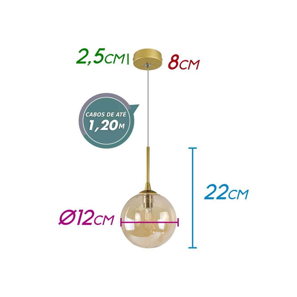 Pendente Starlux Grape Ouro e Âmbar 1L G9 Ø120mm ZR082-AGD