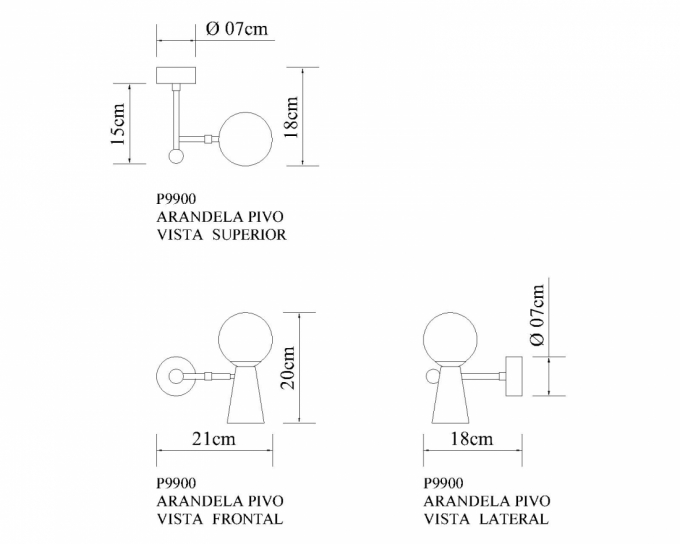 Arandela Golden Art Pivô 1L G9 e 1L Dicróica Globo Ø100mm P9900PI