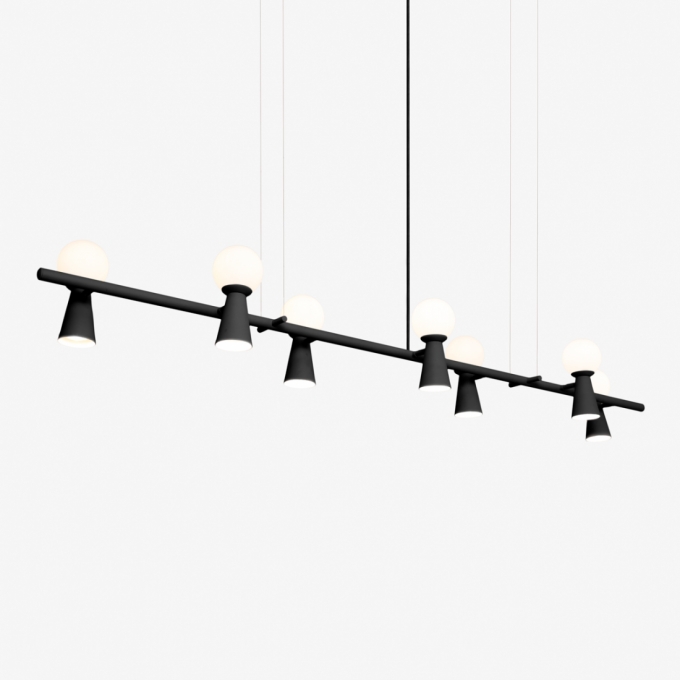 Pendente Golden Art Pivô 7L G9 e 7L Dicróica 1700mm Globo Ø100mm T9900-7PI