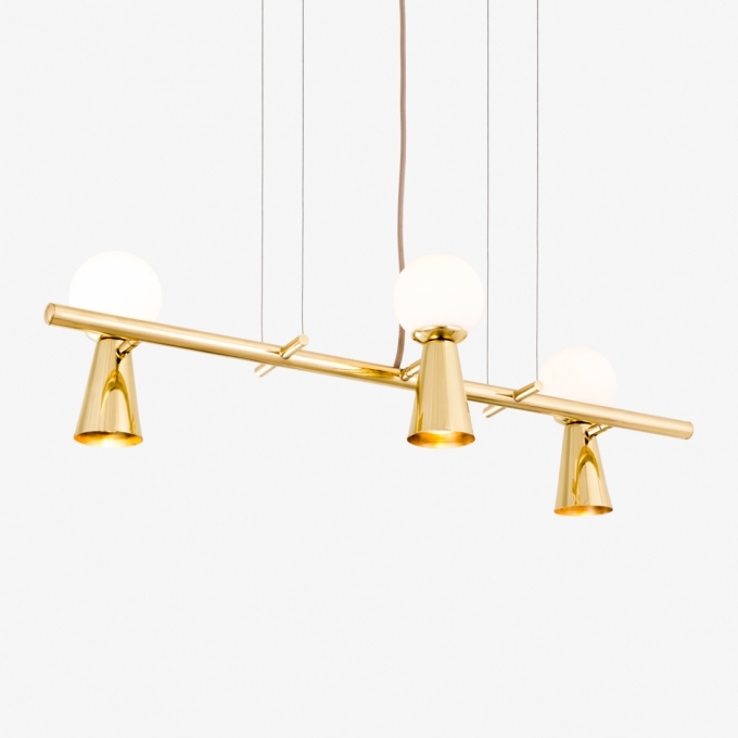 Pendente Golden Art Pivô 3L G9 e 3L Dicróica 800mm Globo Ø100mm T9900-3PI