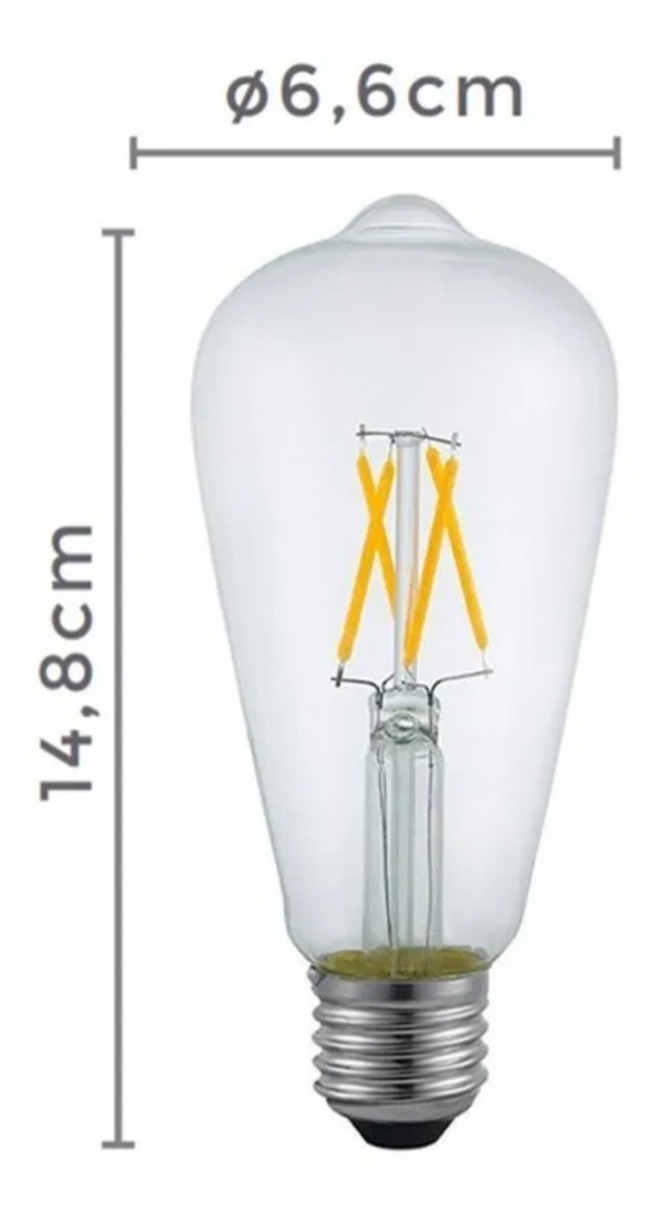 Lâmpada Nordecor Filamento Led ST64 4 watts 2400K Vidro Clear E27 Ø66mm 1056