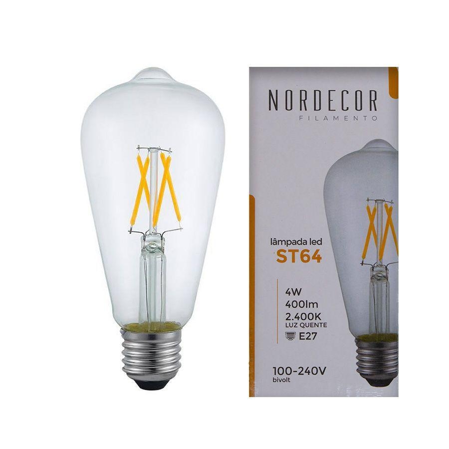 Lâmpada Nordecor Filamento Led ST64 4 watts 2400K Vidro Clear E27 Ø66mm 1056