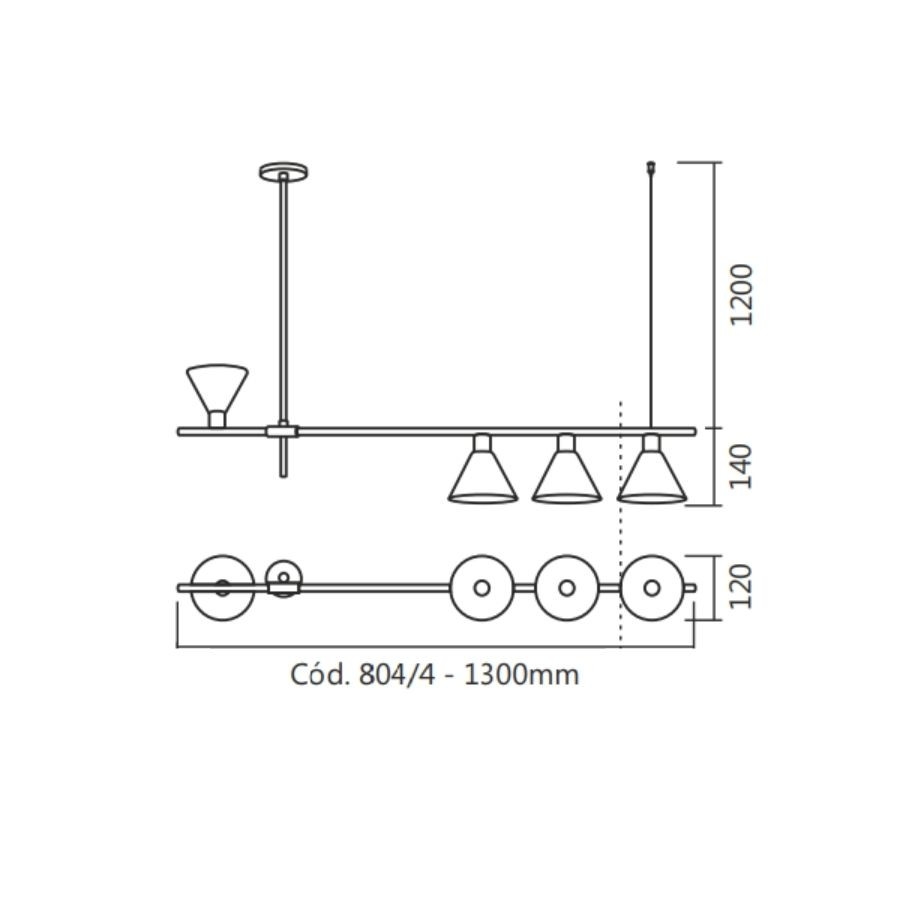 Pendente Spotline Madri Haste Fixa 4L E27 1300X140mm 804/4 
