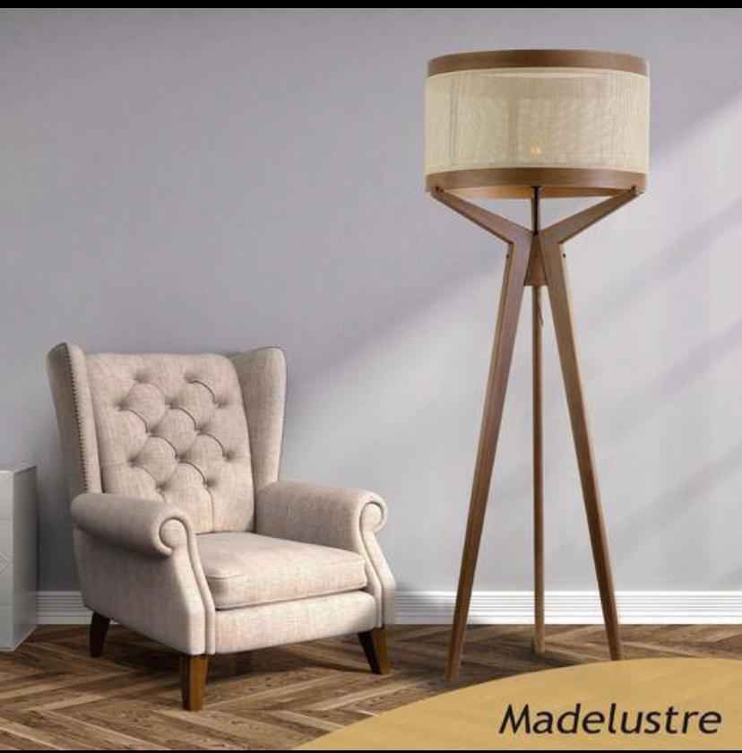 Coluna de Piso Madelustre Navi Cúpula Tela Natural 1L E27 Ø650x1700mm 2928