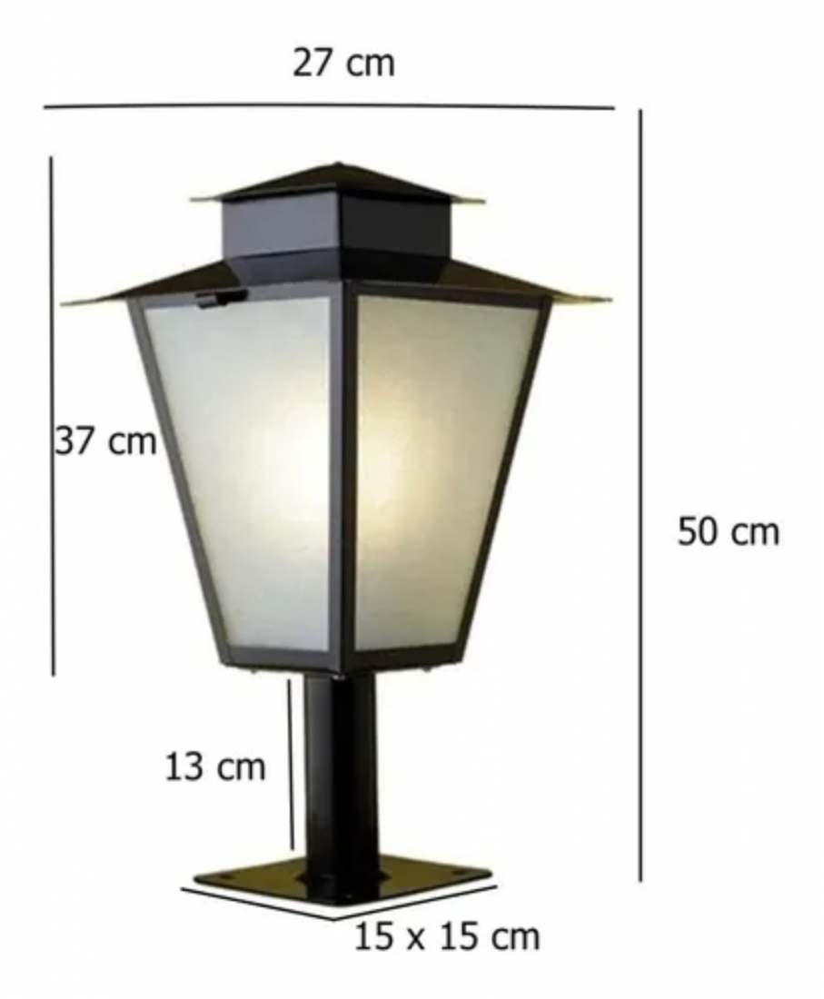 Poste Balizador Ideal Colonial Quadrado Aço Fosfatizado 1L E27 500mm P-1