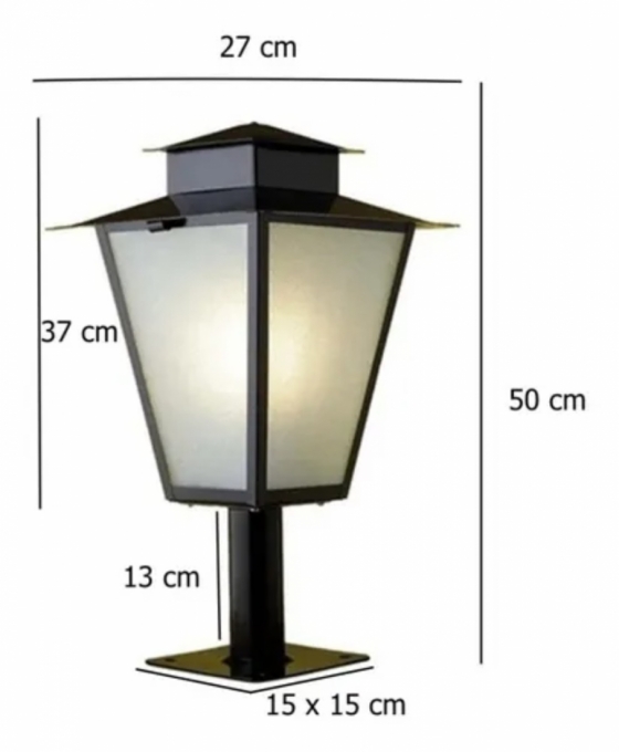 Poste Balizador Ideal Colonial Quadrado Aço Fosfatizado 1L E27 500mm P-1