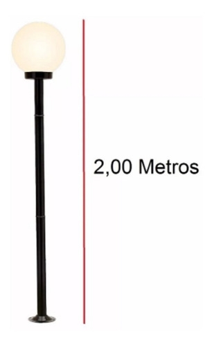 Poste Ideal Solarium Alumínio e Globo Polietileno 1L E27 2000mm PA-1018 C/GP