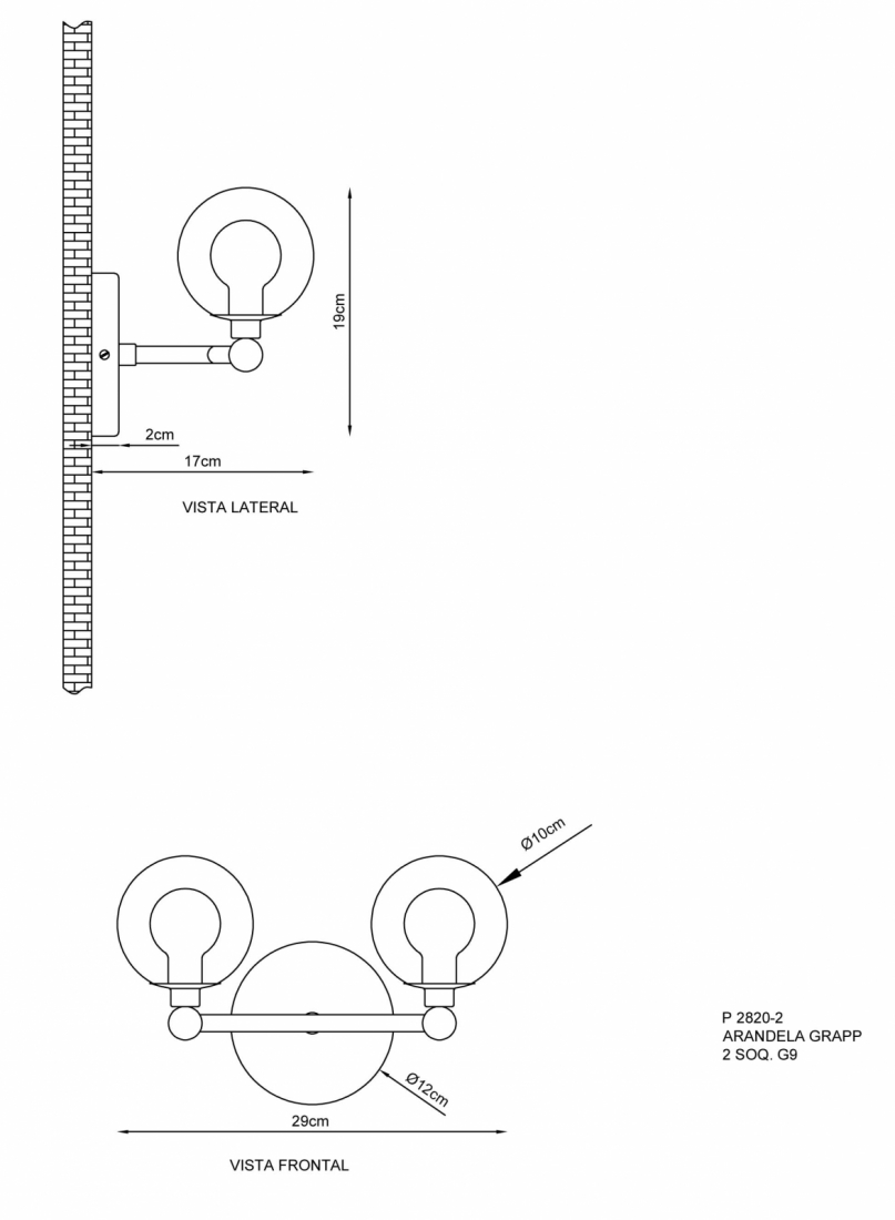 Arandela Golden Art Grapp 2L G9 290x190mm P2820-2PI