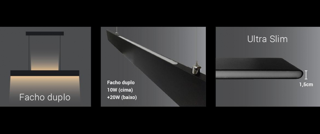 Pendente Opus LED Matrix 30 Watts 3000K 1185mm Preto OPS 34270