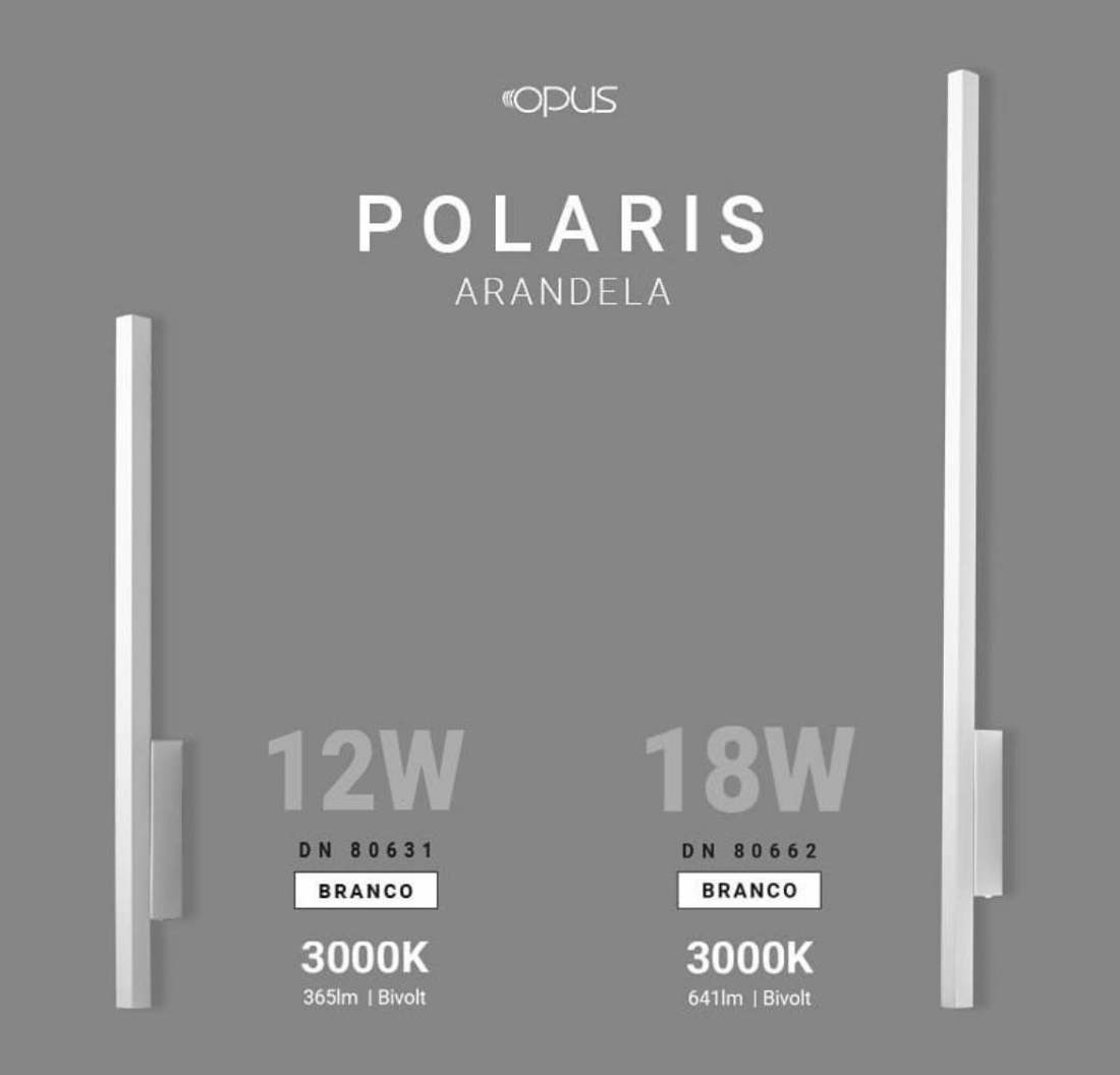 Arandela Opus LED Polaris 18 Watts 3000K 860mm Branco OPS 80662