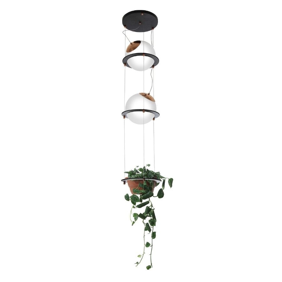 Pendente Old Artisan com Suporte para Planta 2L E27 Ø300x1000mm Globo Ø250mm PD-5432 