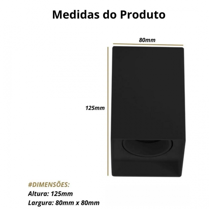 Spot Sobrepor Opus LED Policarbonato MR16 Preto 80x80x125mm OPS 80280