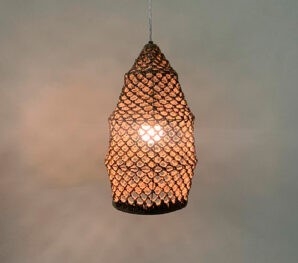 Pendente Quarto Crescente Itacaré Aramado com Trama de Crochê Artesanal Ø200x400mm LC-01