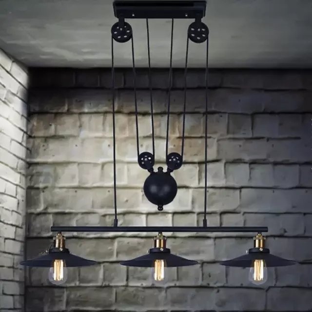 Pendente LUZ DE CASA Trio com Peso e Roldana 3L E27 1050mm Preto
