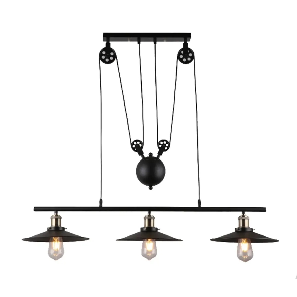 Pendente LUZ DE CASA Trio com Peso e Roldana 3L E27 1050mm Preto