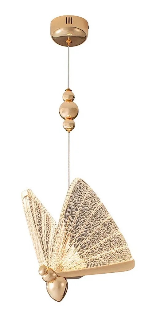 Pendente Sindora Borboleta Metal Dourado e Acrílico 6 watts 3000K Ø220x220mm QD05101