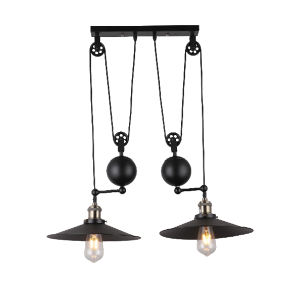 Pendente LUZ DE CASA Duplo com Peso e Roldana 2L E27 650mm Preto