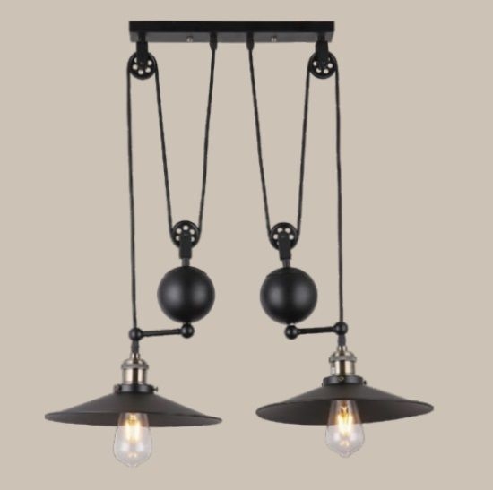 Pendente LUZ DE CASA Duplo com Peso e Roldana 2L E27 650mm Preto