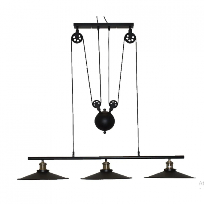 Pendente LUZ DE CASA Trio com Peso e Roldana 3L E27 1050mm Preto