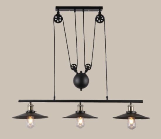 Pendente LUZ DE CASA Trio com Peso e Roldana 3L E27 1050mm Preto