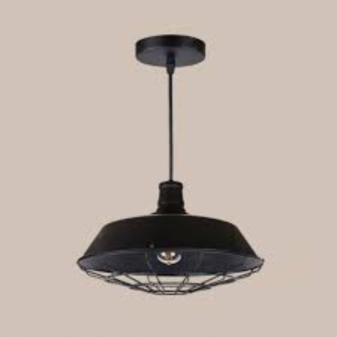 Pendente LUZ DE CASA Industrial Rita com Grade 1L E27 Ø460mm Preto